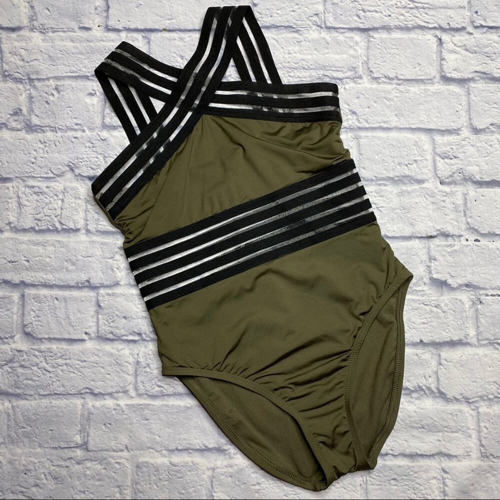 Kenneth Cole New York Stompin' In Stilettos One-Piece Illusion-Striped Swimsuit